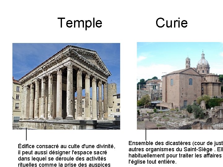 Temple Curie Édifice consacré au culte d'une divinité, il peut aussi désigner l'espace sacré