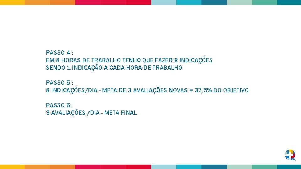 PASSO 4 : EM 8 HORAS DE TRABALHO TENH 0 QUE FAZER 8 INDICAÇÕES