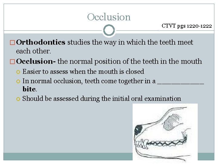 Occlusion CTVT pgs 1220 -1222 � Orthodontics studies the way in which the teeth