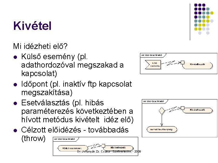 Kivétel Mi idézheti elő? l Külső esemény (pl. adathordozóval megszakad a kapcsolat) l Időpont