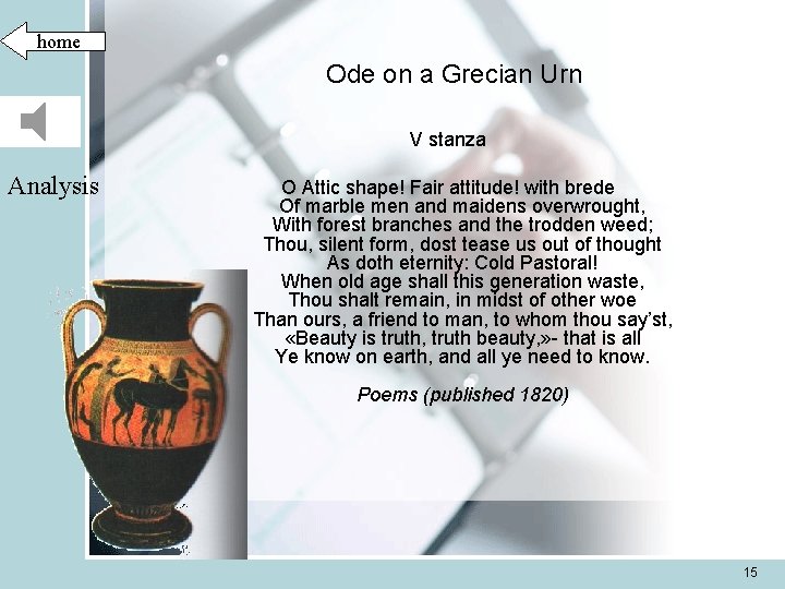 home Ode on a Grecian Urn V stanza Analysis O Attic shape! Fair attitude!