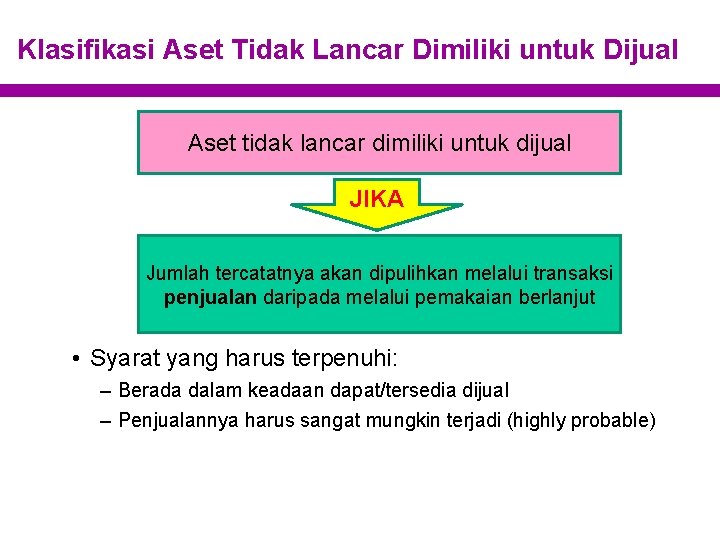 Klasifikasi Aset Tidak Lancar Dimiliki untuk Dijual Aset tidak lancar dimiliki untuk dijual JIKA