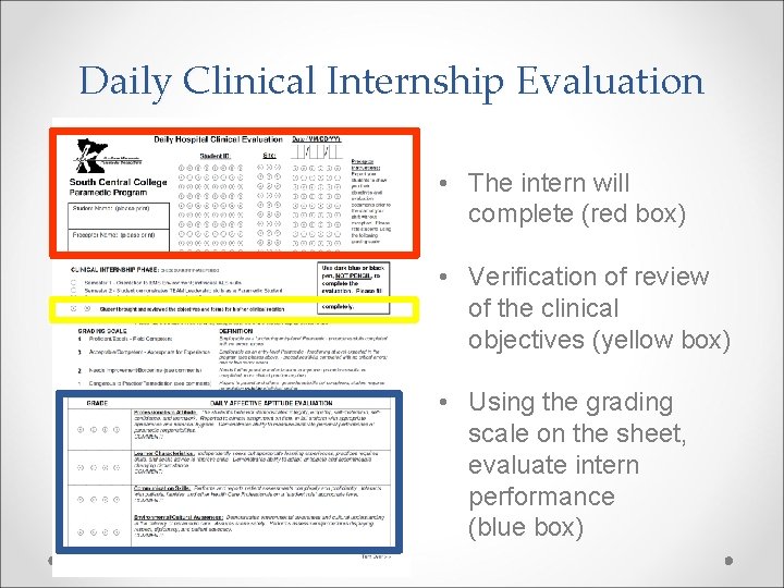Daily Clinical Internship Evaluation • The intern will complete (red box) • Verification of