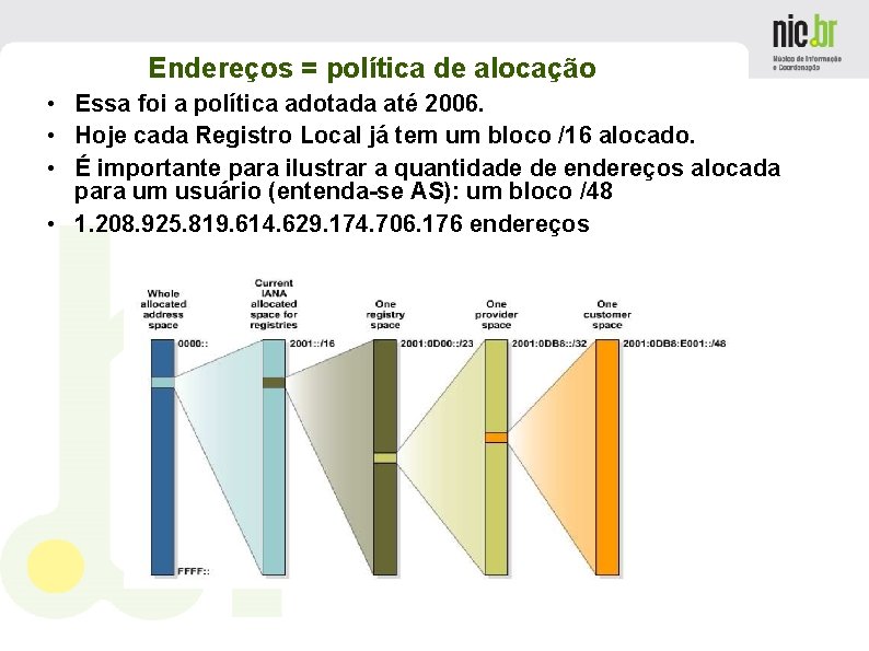 Endereços = política de alocação • Essa foi a política adotada até 2006. •
