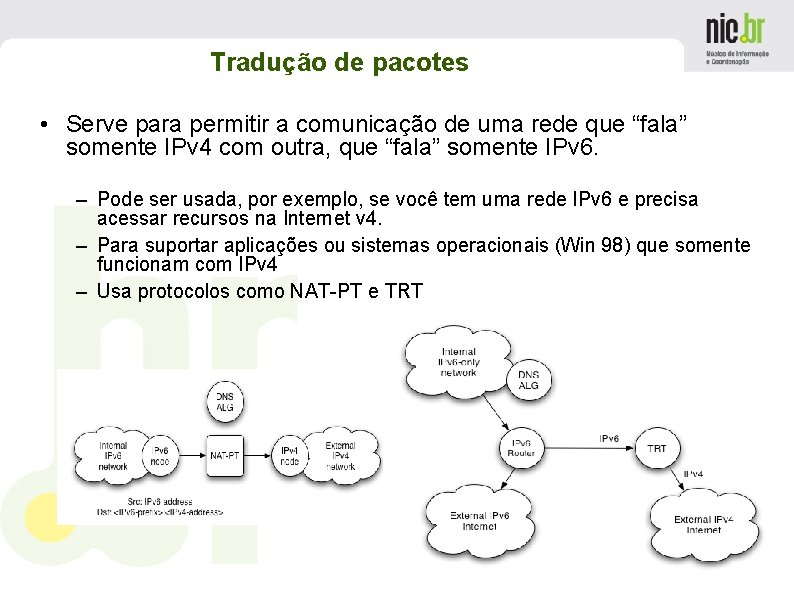 Tradução de pacotes • Serve para permitir a comunicação de uma rede que “fala”