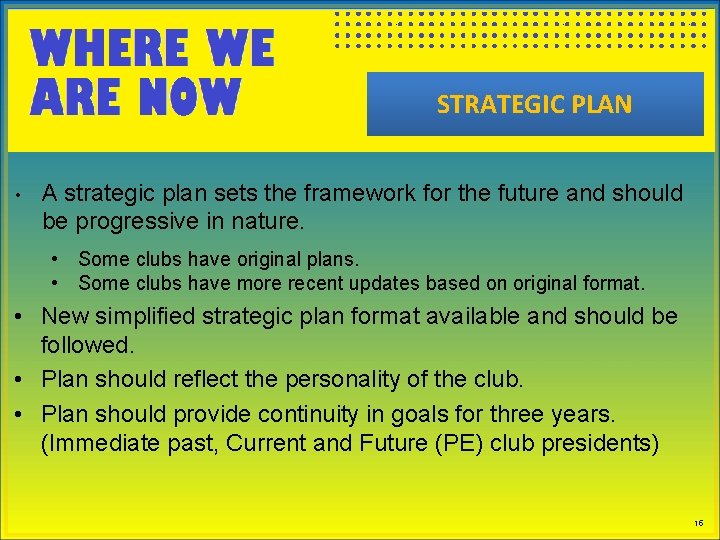 STRATEGIC PLAN • A strategic plan sets the framework for the future and should
