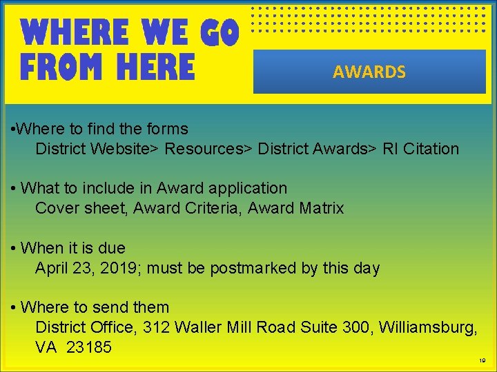 AWARDS • Where to find the forms District Website> Resources> District Awards> RI Citation