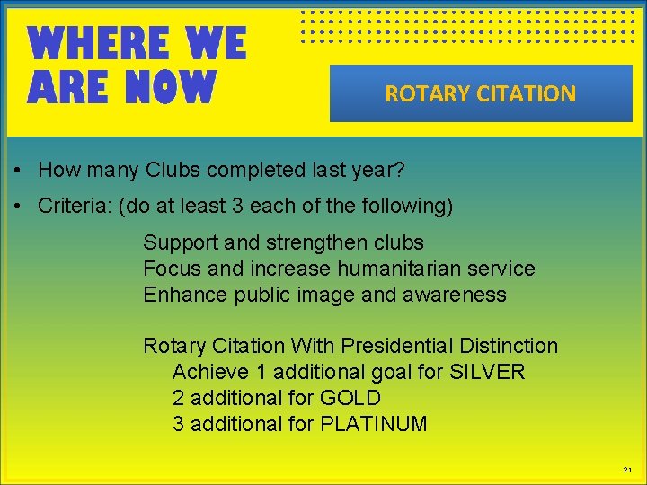 ROTARY CITATION • How many Clubs completed last year? • Criteria: (do at least