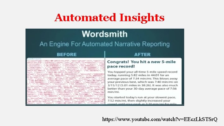 Automated Insights https: //www. youtube. com/watch? v=EEcz. Lk. STSr. Q 