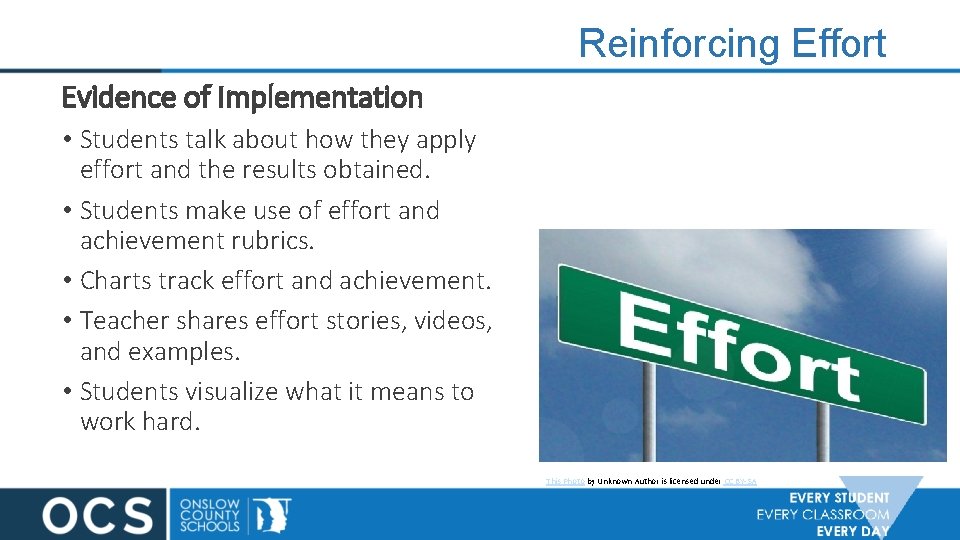 Reinforcing Effort Evidence of Implementation • Students talk about how they apply effort and