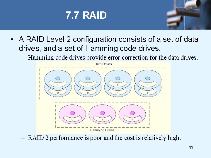 7. 7 RAID • A RAID Level 2 configuration consists of a set of