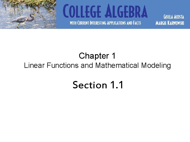  Chapter 1 Linear Functions and Mathematical Modeling Section 1. 1 