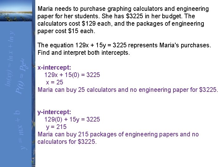 Maria needs to purchase graphing calculators and engineering paper for her students. She has