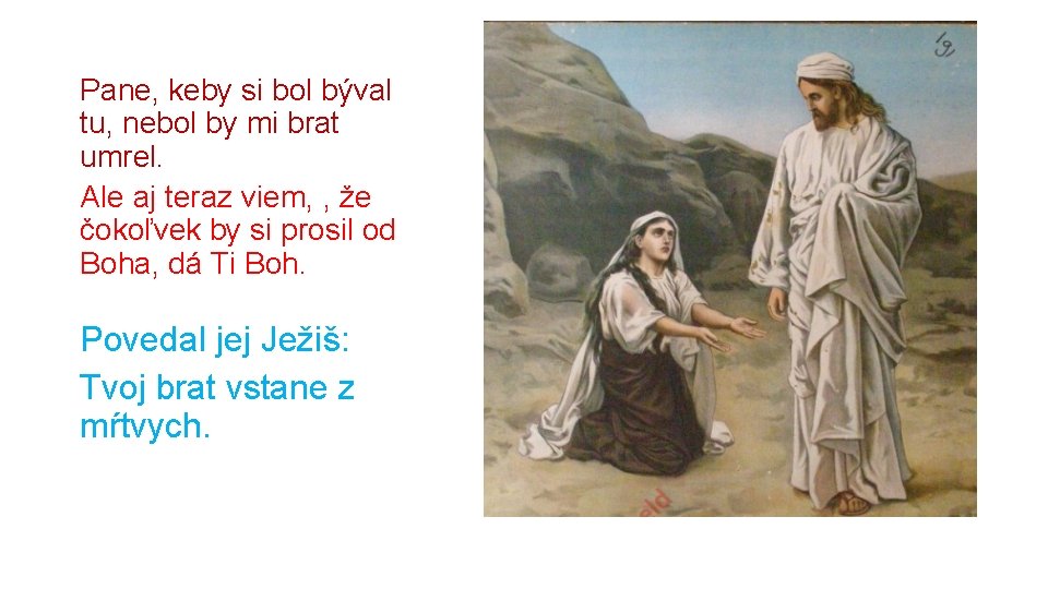 Pane, keby si bol býval tu, nebol by mi brat umrel. Ale aj teraz