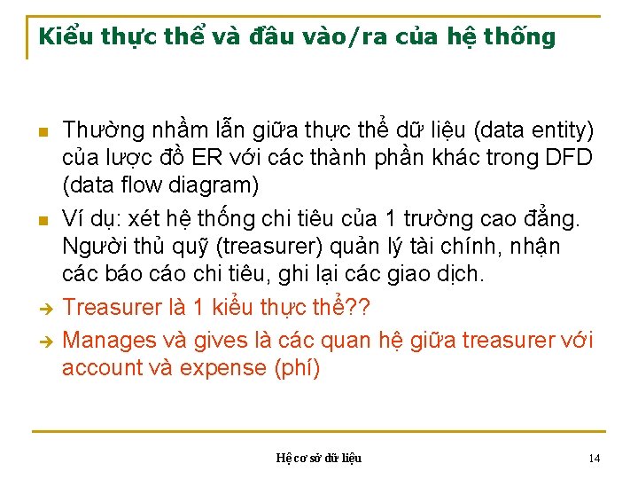 Kiểu thực thể và đầu vào/ra của hệ thống n n Thường nhầm lẫn Kiểu thực thể và đầu vào/ra của hệ thống n n Thường nhầm lẫn