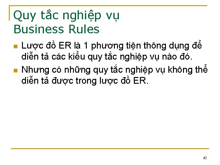 Quy tắc nghiệp vụ Business Rules n n Lược đồ ER là 1 phương Quy tắc nghiệp vụ Business Rules n n Lược đồ ER là 1 phương