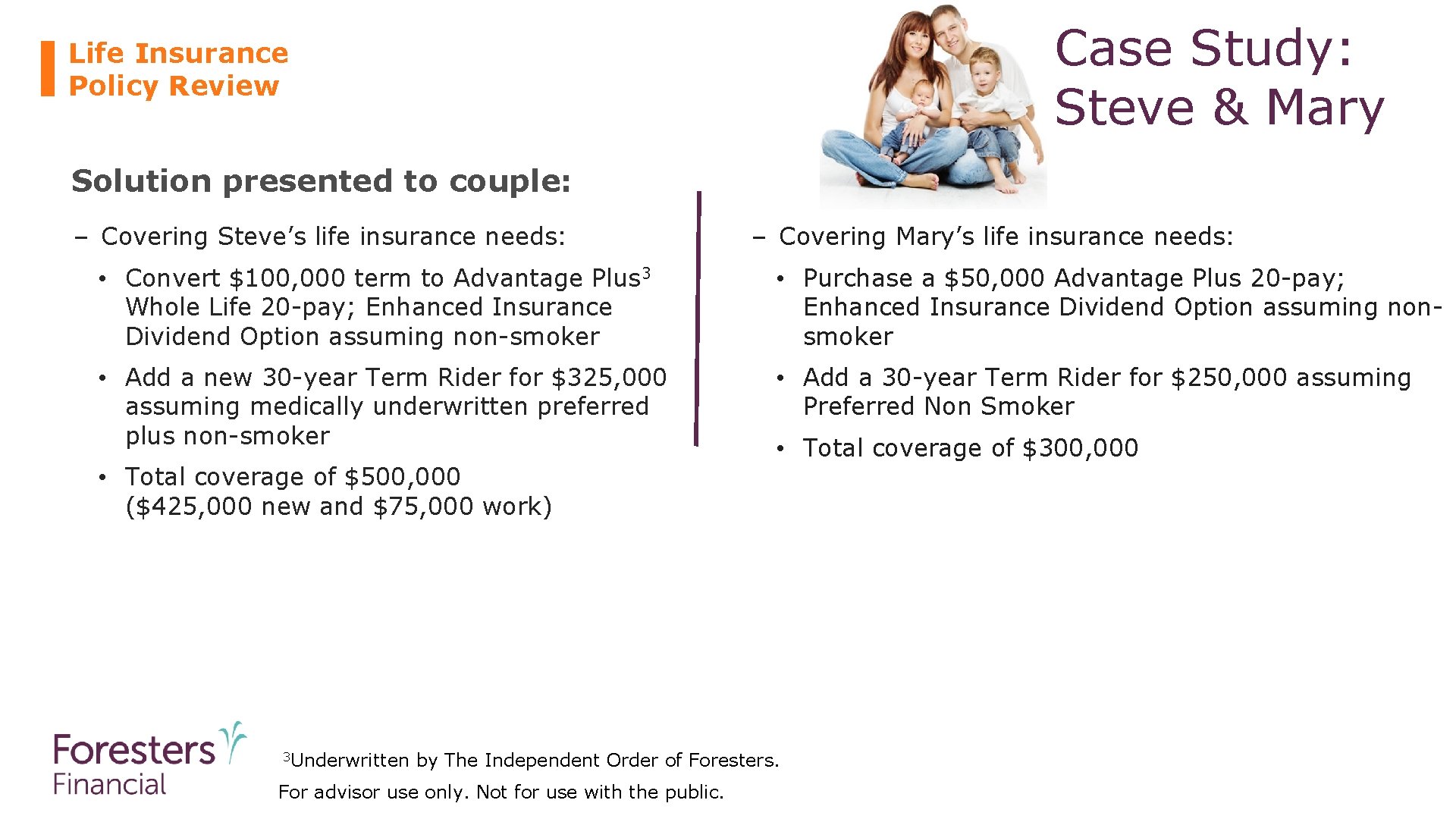 Case Study: Steve & Mary Life Insurance Policy Review Solution presented to couple: –