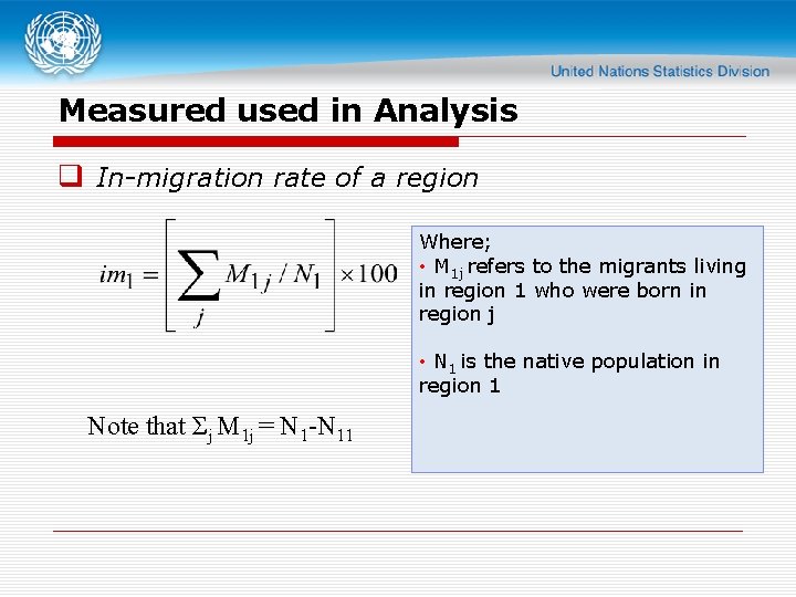 Measured used in Analysis q In-migration rate of a region Where; • M 1