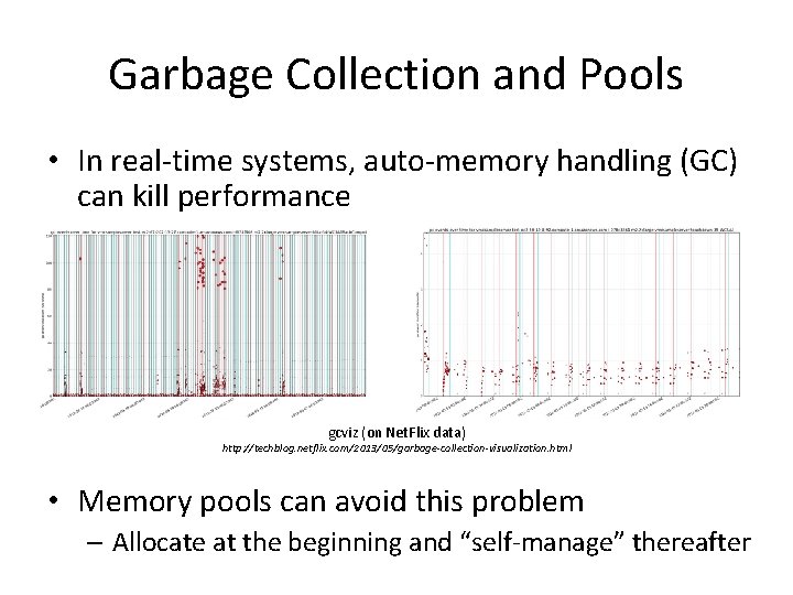 Garbage Collection and Pools • In real-time systems, auto-memory handling (GC) can kill performance