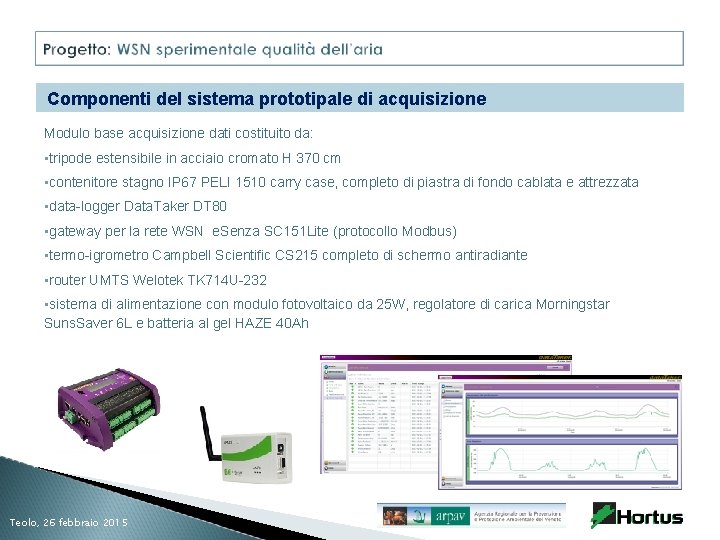 Componenti del sistema prototipale di acquisizione Modulo base acquisizione dati costituito da: • tripode