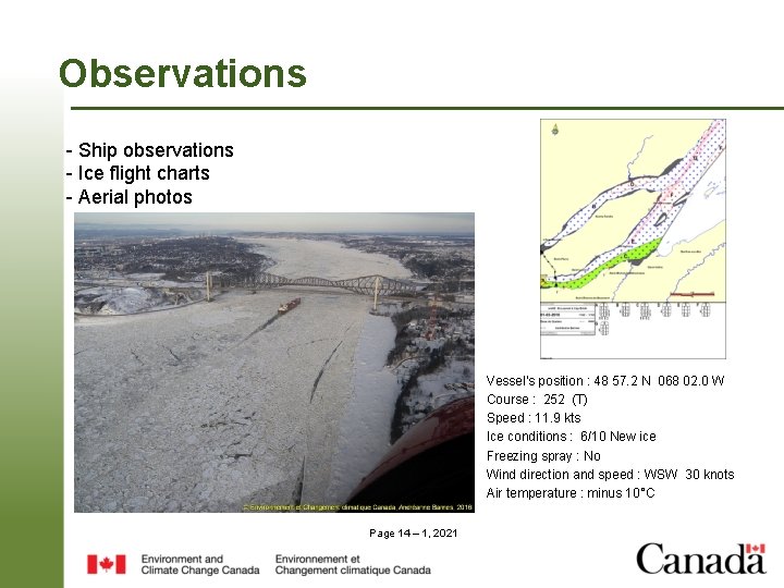 Observations - Ship observations - Ice flight charts - Aerial photos Vessel's position : Observations - Ship observations - Ice flight charts - Aerial photos Vessel's position :