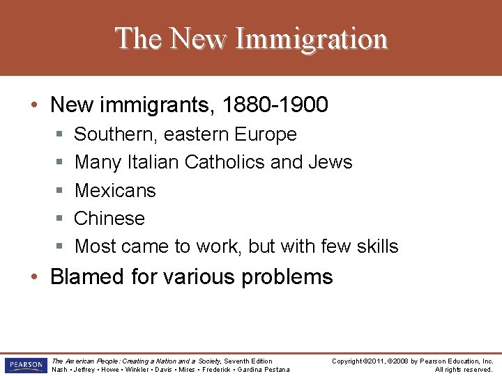 The New Immigration • New immigrants, 1880 -1900 § § § Southern, eastern Europe The New Immigration • New immigrants, 1880 -1900 § § § Southern, eastern Europe