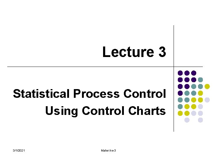 Lecture 3 Statistical Process Control Using Control Charts 3/1/2021 Materi ke-3 