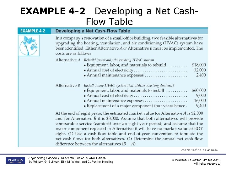 EXAMPLE 4 -2 Developing a Net Cash. Flow Table continued on next slide Engineering