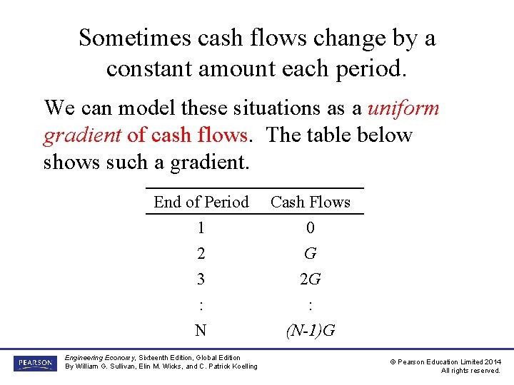 Sometimes cash flows change by a constant amount each period. We can model these