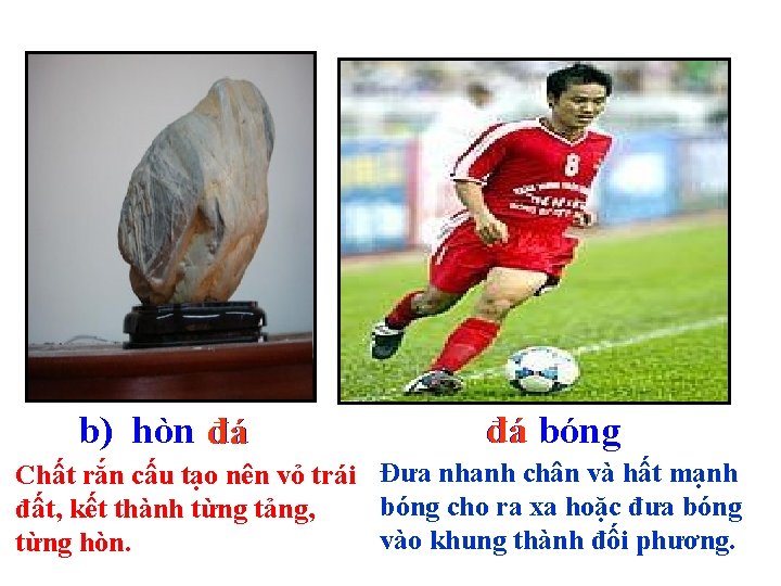 b) hòn đá đá bóng Chất rắn cấu tạo nên vỏ trái Đưa nhanh