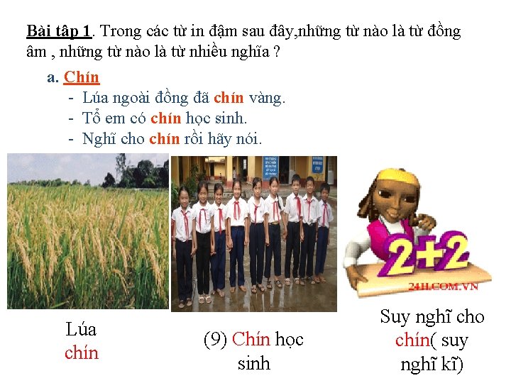 Bài tập 1. Trong các từ in đậm sau đây, những từ nào là