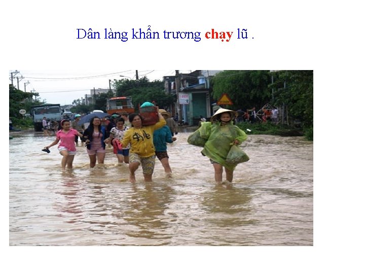 Dân làng khẩn trương chạy lũ. 