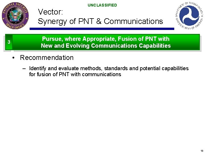UNCLASSIFIED Vector: Synergy of PNT & Communications 3 Pursue, where Appropriate, Fusion of PNT UNCLASSIFIED Vector: Synergy of PNT & Communications 3 Pursue, where Appropriate, Fusion of PNT