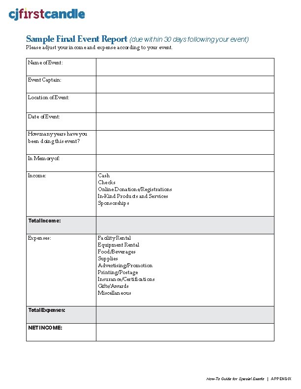 Event Rationale Sample HOWTO GUIDE FOR SPECIAL EVENTS Table of Contents