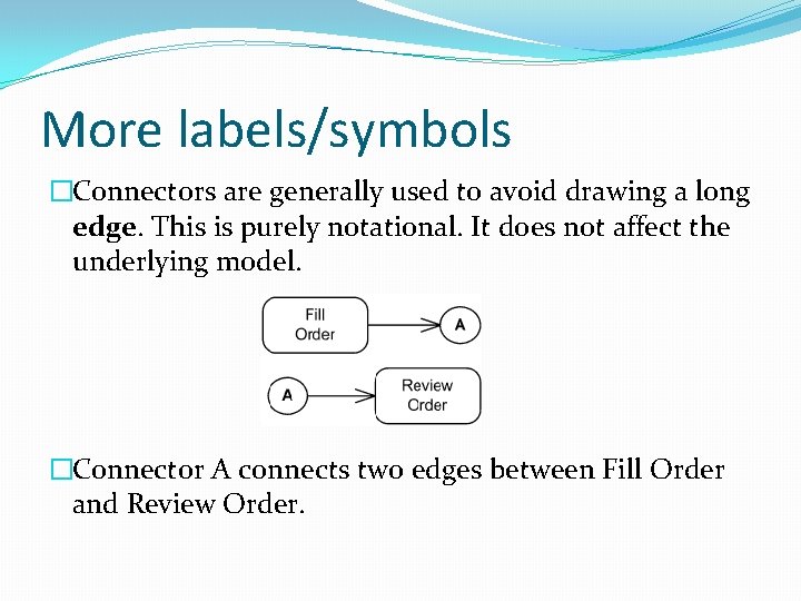 More labels/symbols �Connectors are generally used to avoid drawing a long edge. This is