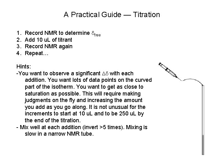 A Practical Guide — Titration 1. 2. 3. 4. Record NMR to determine dfree