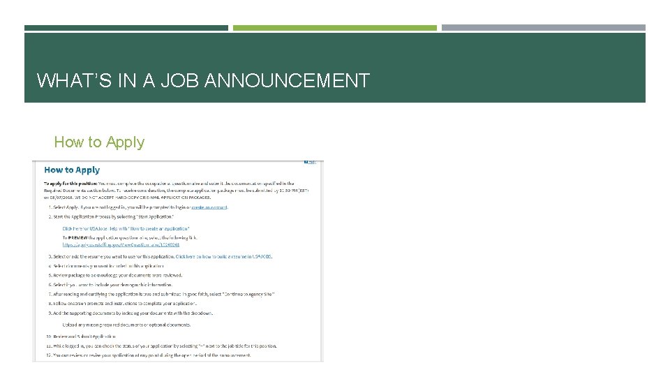WHAT’S IN A JOB ANNOUNCEMENT How to Apply 