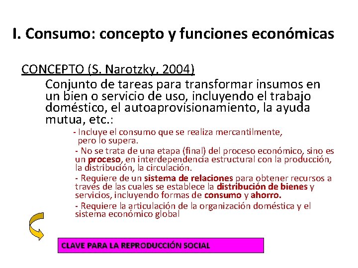 I. Consumo: concepto y funciones económicas CONCEPTO (S. Narotzky, 2004) Conjunto de tareas para
