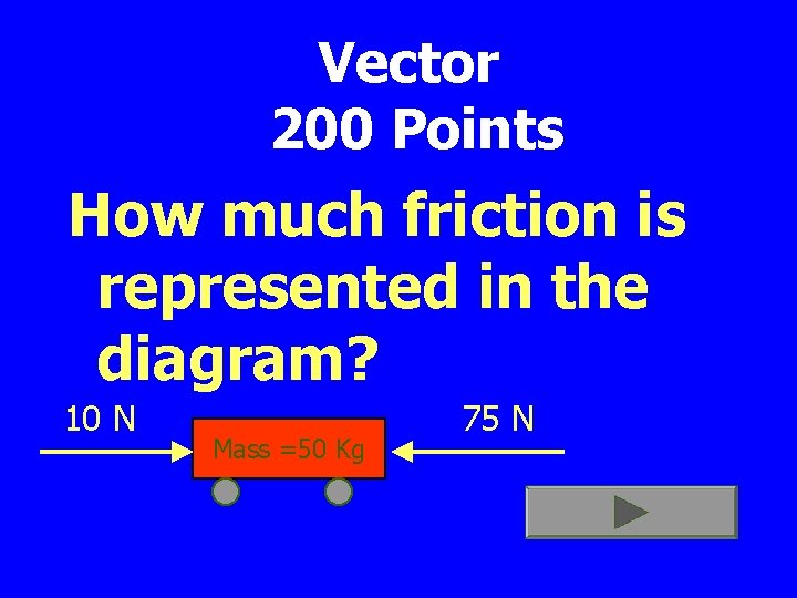 Vector 200 Points How much friction is represented in the diagram? 10 N Mass
