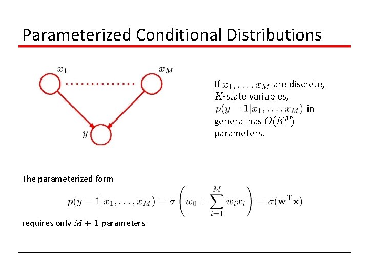 Parameterized Conditional Distributions If are discrete, K-state variables, in general has O(KM) parameters. The