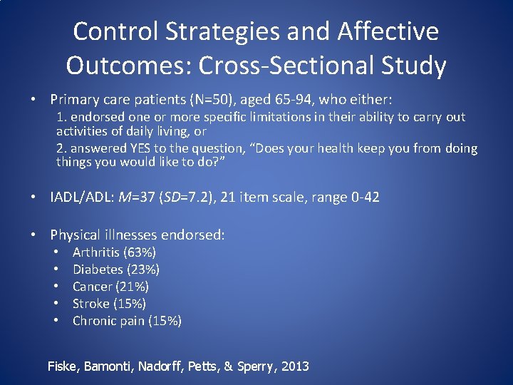 Control Strategies and Affective Outcomes: Cross-Sectional Study • Primary care patients (N=50), aged 65