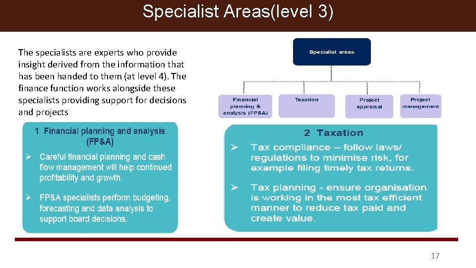 Specialist Areas(level 3) The specialists are experts who provide insight derived from the information