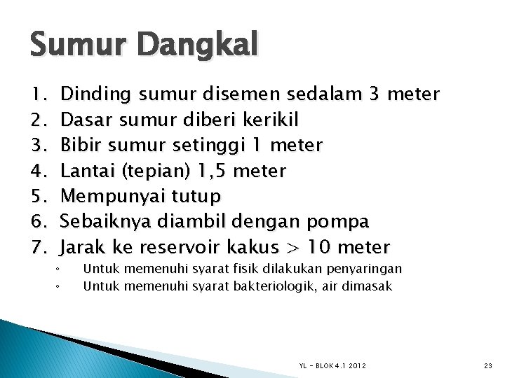 Sumur Dangkal 1. 2. 3. 4. 5. 6. 7. Dinding sumur disemen sedalam 3