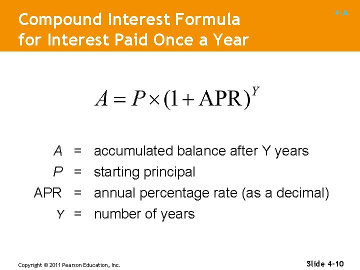 4 -A Compound Interest Formula for Interest Paid Once a Year A = accumulated