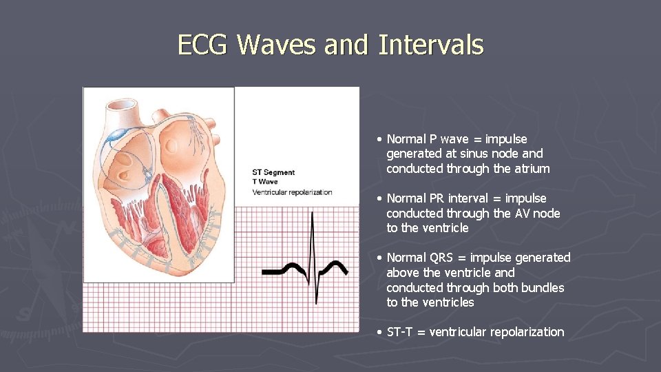 ECG Waves and Intervals • Normal P wave = impulse generated at sinus node ECG Waves and Intervals • Normal P wave = impulse generated at sinus node