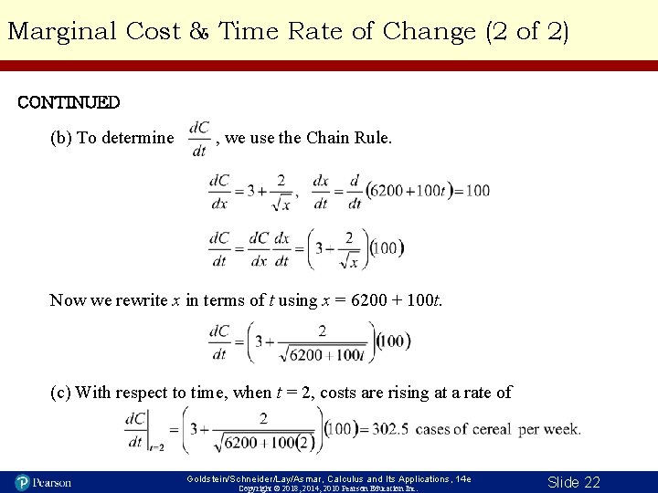 Marginal Cost & Time Rate of Change (2 of 2) CONTINUED (b) To determine