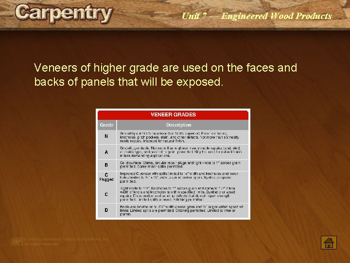 Unit 7 — Engineered Wood Products Veneers of higher grade are used on the