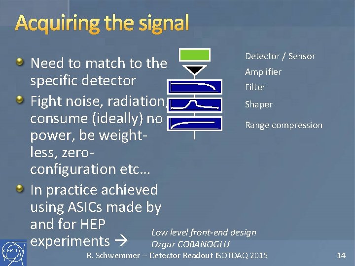 Acquiring the signal Detector / Sensor Need to match to the Amplifier specific detector