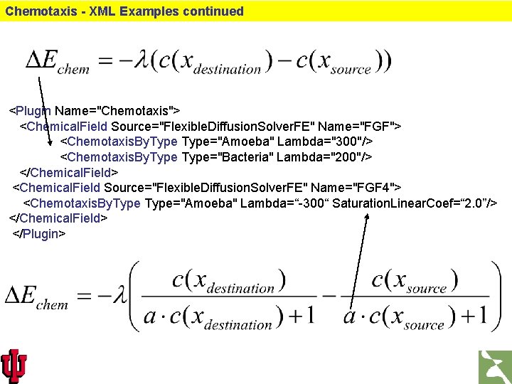 Chemotaxis - XML Examples continued <Plugin Name="Chemotaxis"> <Chemical. Field Source="Flexible. Diffusion. Solver. FE" Name="FGF">