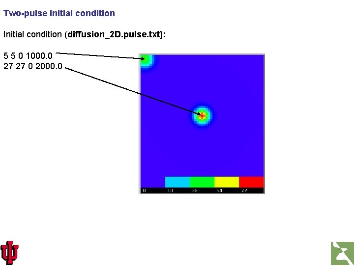 Two-pulse initial condition Initial condition (diffusion_2 D. pulse. txt): 5 5 0 1000. 0